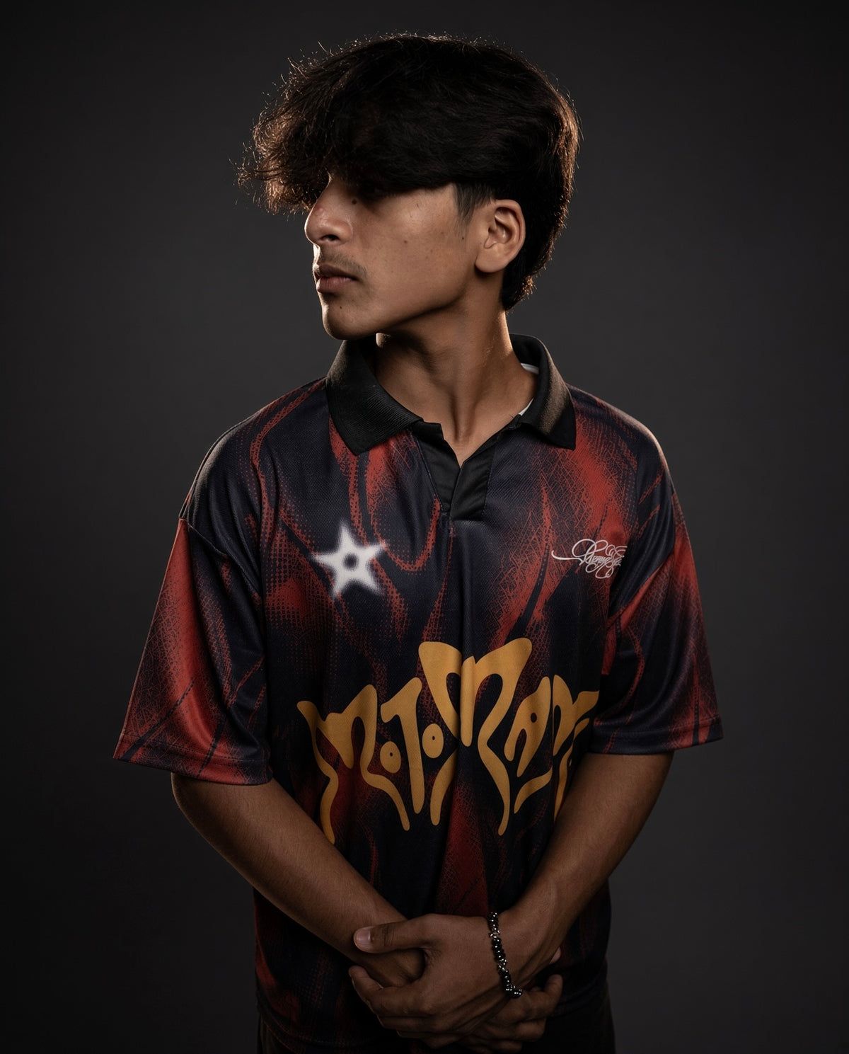 AGUN — Premium Streetwear Flame Print Collared Jersey