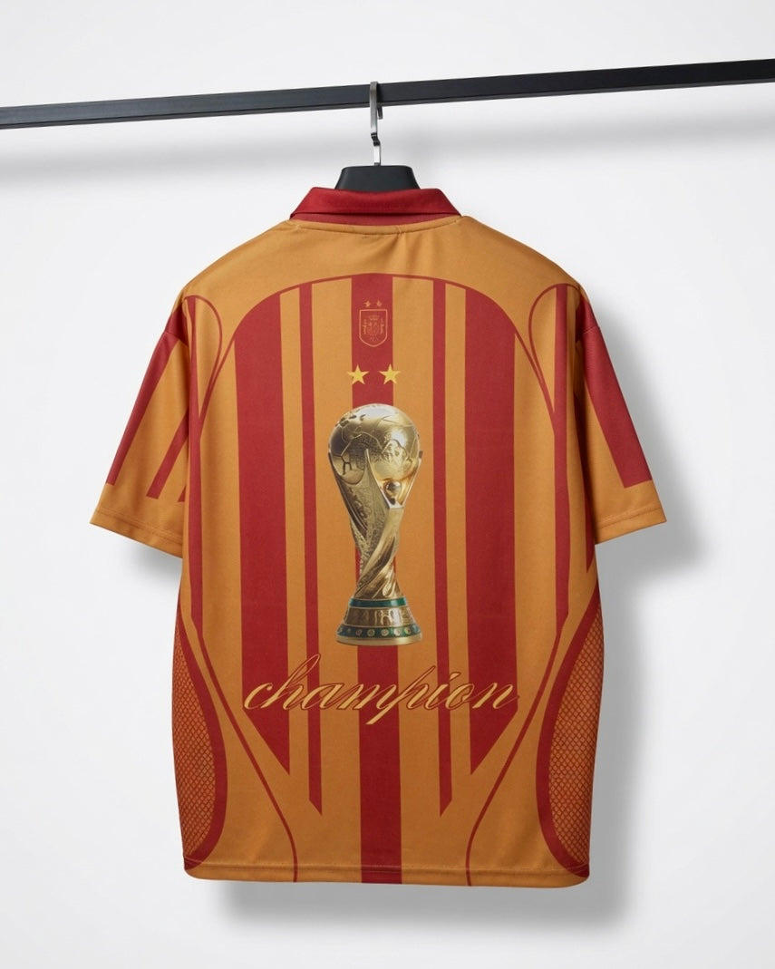 Spain "Champion" Retro Concept Football Jersey - Red & Gold