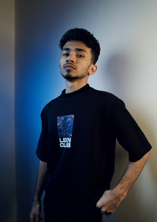 ''LEON CLUB'' Oversized Heavyweight Drop Shoulder T-Shirt In Black.