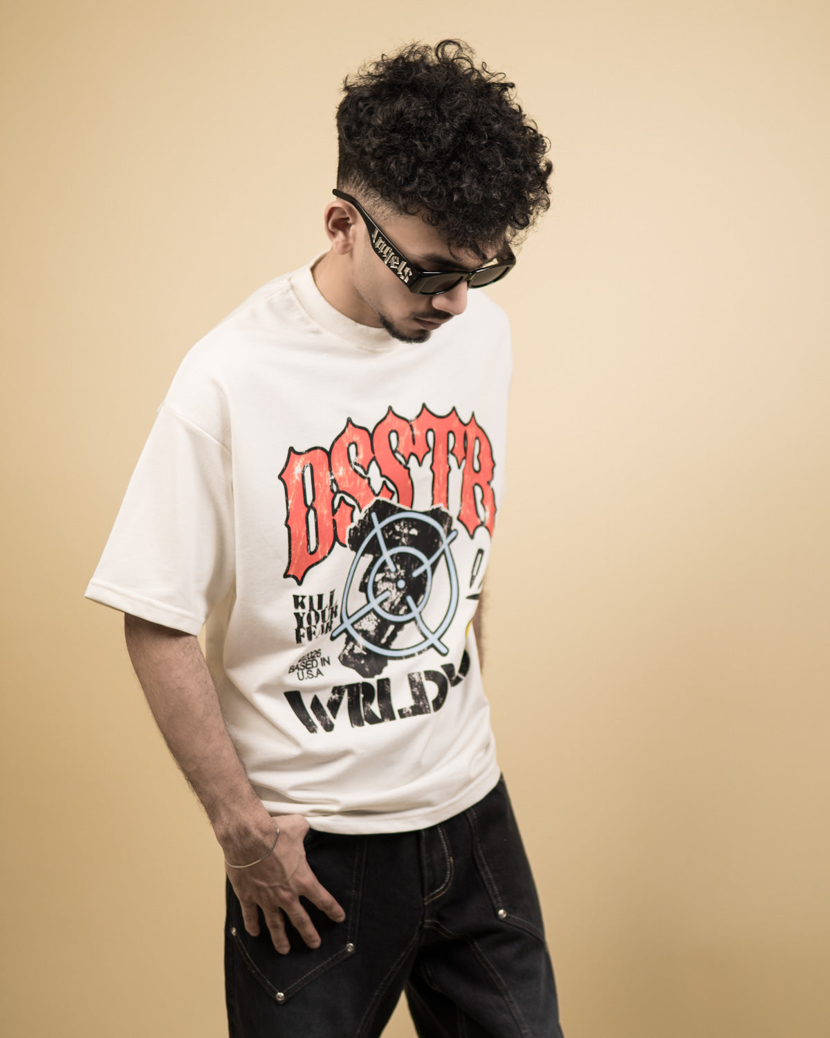 ''BSSTR'' Oversized Heavyweight Drop Shoulder T-Shirt In Cream.
