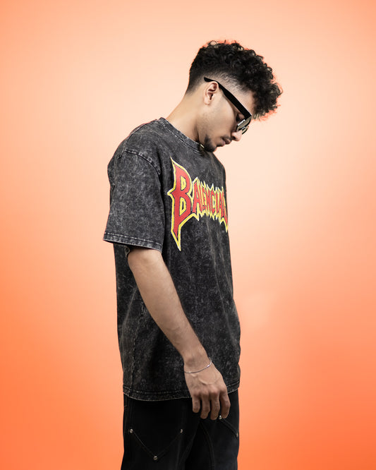 ''BALENCIAGA'' Oversized Heavyweight Drop Shoulder T-Shirt In Acid Wash Black.