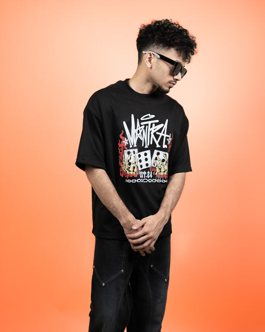 ''MANTRA'' Oversized Heavyweight Drop Shoulder T-Shirt In Black.