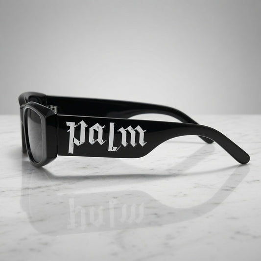 Palm Angels Inspired Gothic-Lettering Rectangle Sunglasses - Black