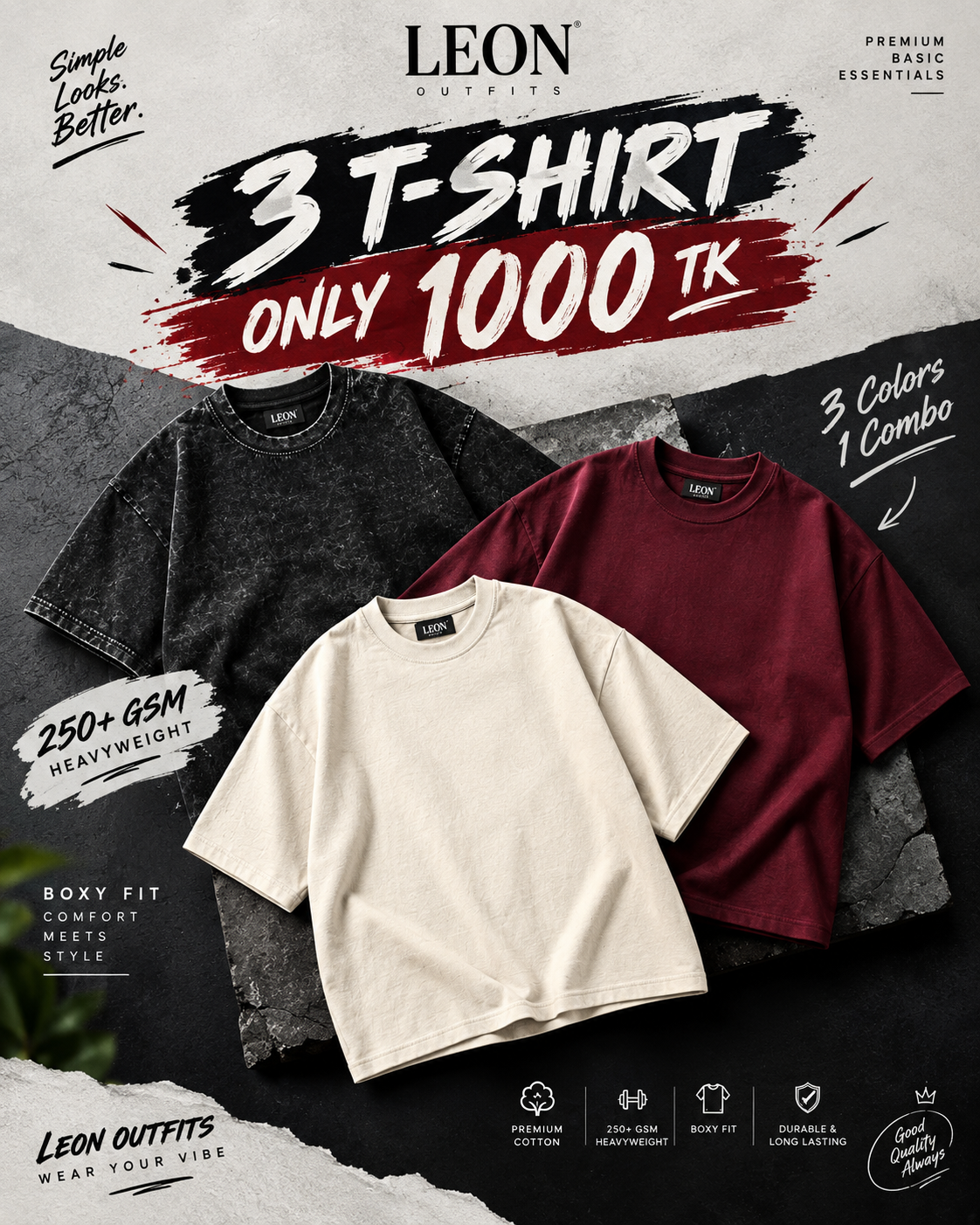 [COMBO] 3 color solid heavyweight dropshoulder t-shirt