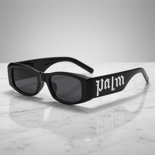 Palm Angels Inspired Gothic-Lettering Rectangle Sunglasses - Black