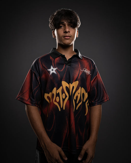 AGUN — Premium Streetwear Flame Print Collared Jersey