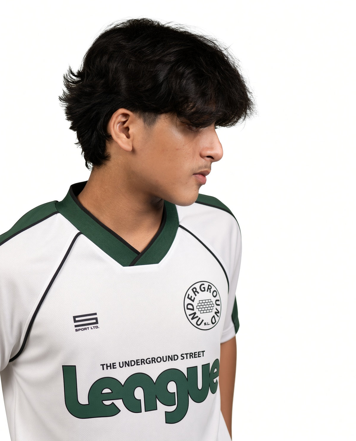 [GREEN] UNDERGROUND LEAGUE PREMIUM JERSEY TEE IN WHITE.