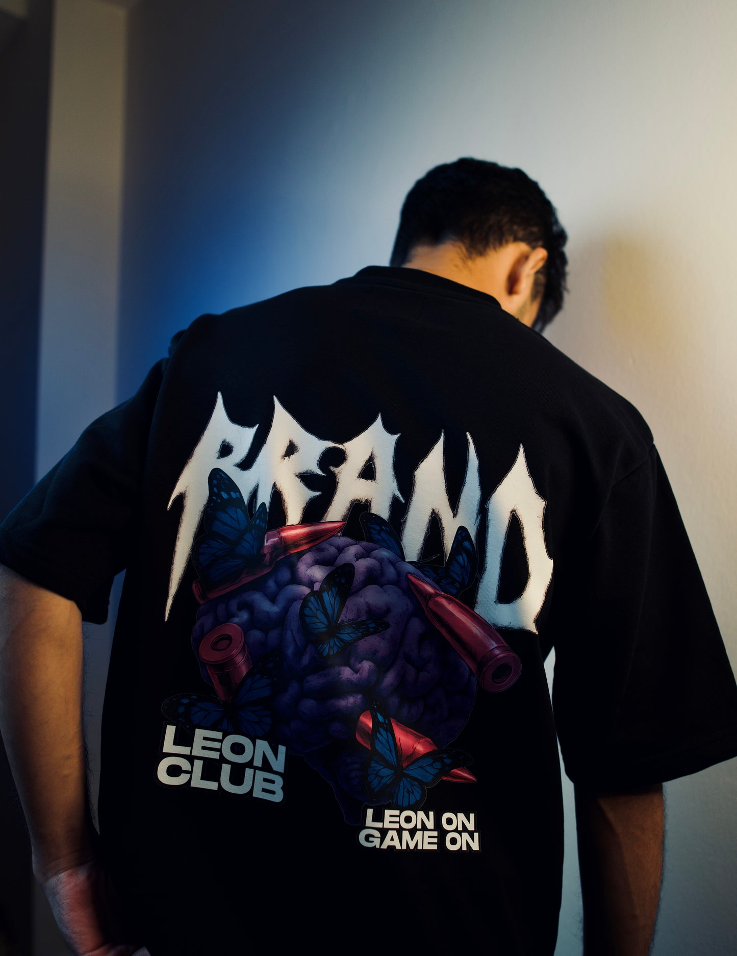 ''LEON CLUB'' Oversized Heavyweight Drop Shoulder T-Shirt In Black.