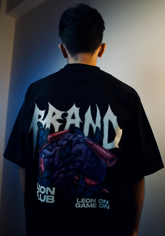 ''LEON CLUB'' Oversized Heavyweight Drop Shoulder T-Shirt In Black.