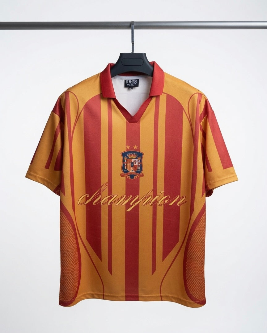 Spain "Champion" Retro Concept Football Jersey - Red & Gold
