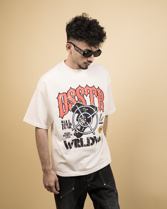 ''BSSTR'' Oversized Heavyweight Drop Shoulder T-Shirt In Cream.