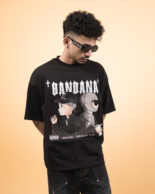 ''BANDANA'' Oversized Heavyweight Drop Shoulder T-Shirt In Black.