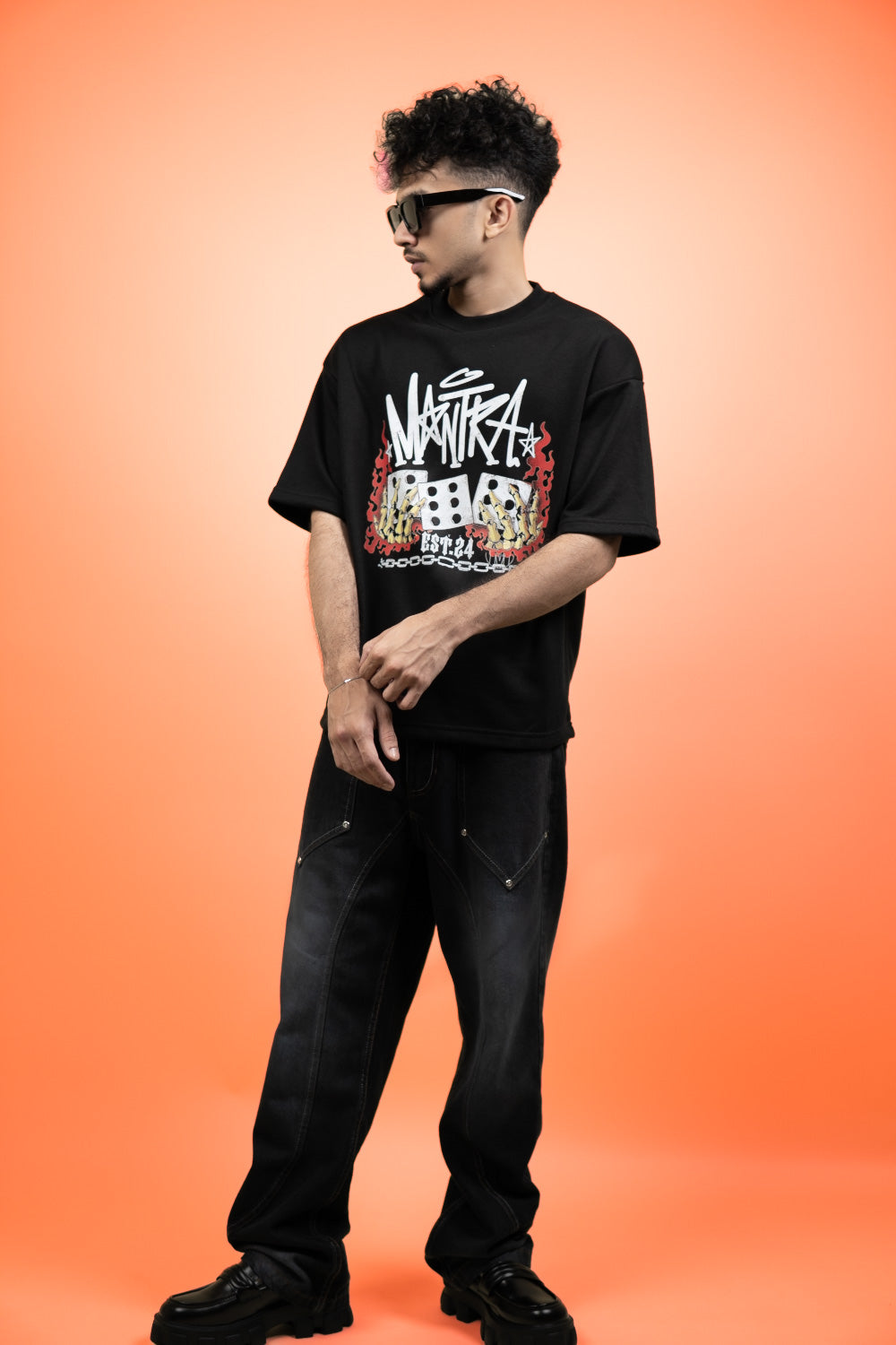 ''MANTRA'' Oversized Heavyweight Drop Shoulder T-Shirt In Black.
