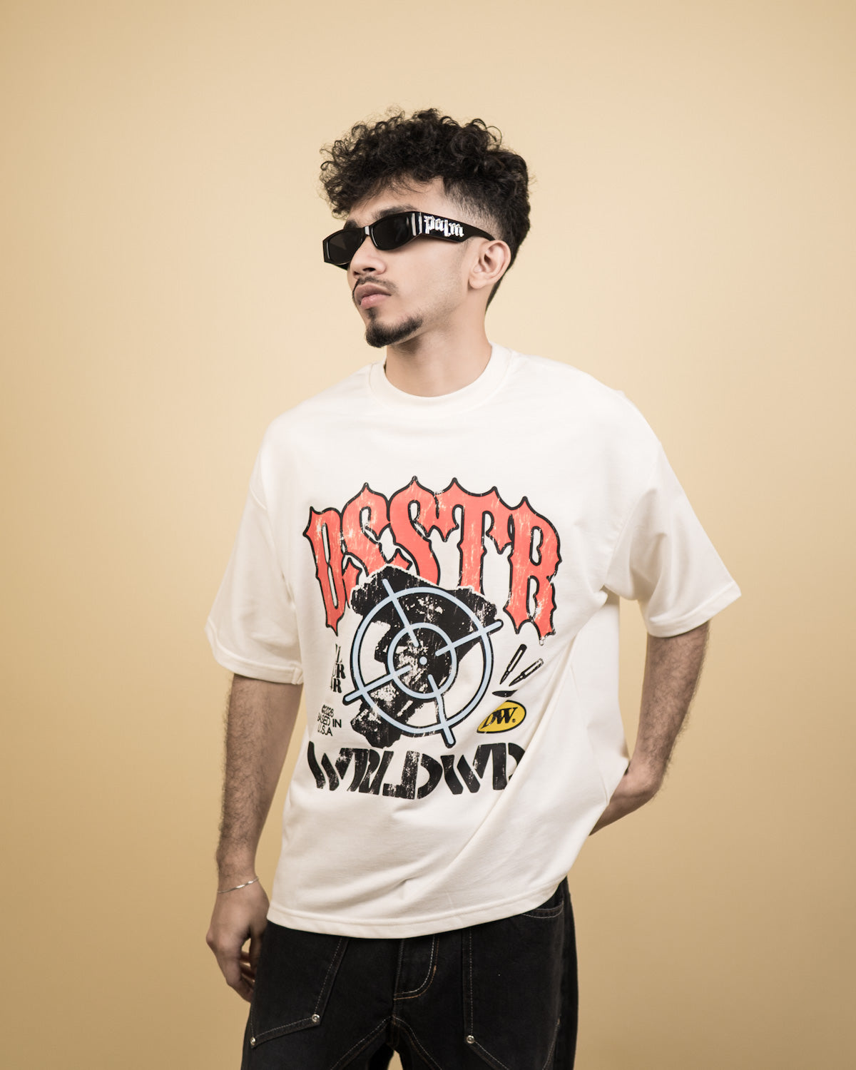 ''BSSTR'' Oversized Heavyweight Drop Shoulder T-Shirt In Cream.