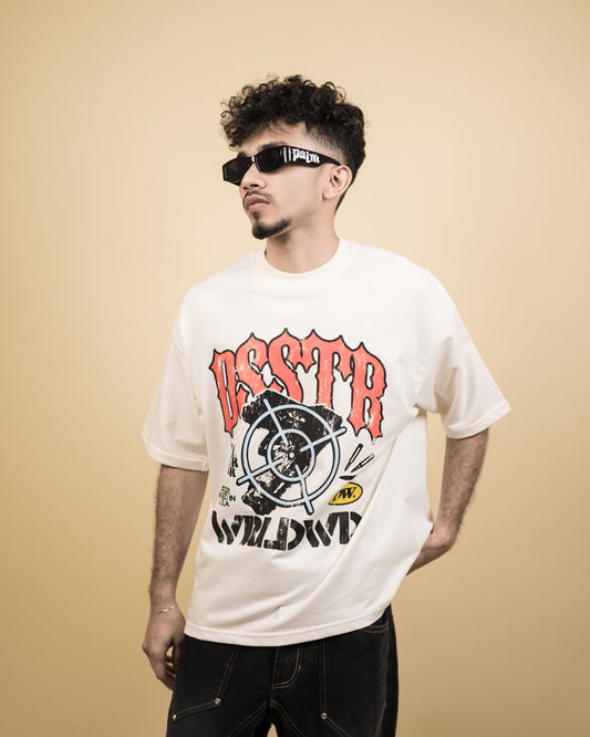 ''BSSTR'' Oversized Heavyweight Drop Shoulder T-Shirt In Cream.