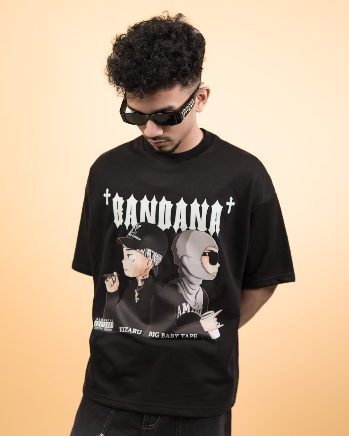 ''BANDANA'' Oversized Heavyweight Drop Shoulder T-Shirt In Black.