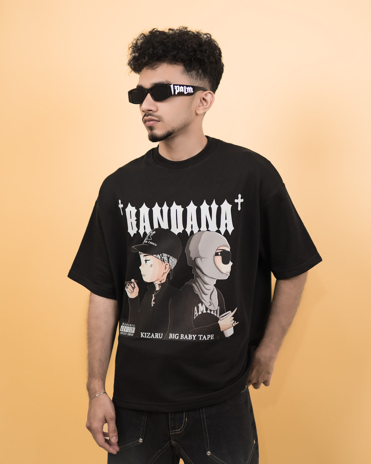 ''BANDANA'' Oversized Heavyweight Drop Shoulder T-Shirt In Black.