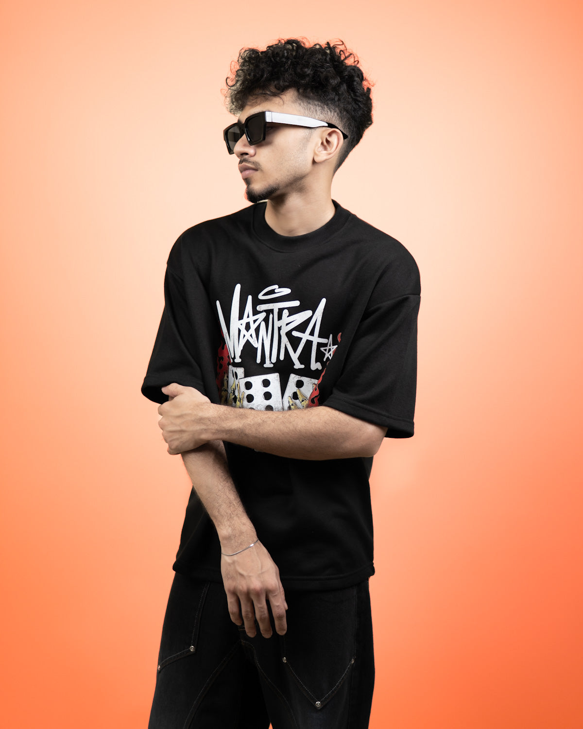 ''MANTRA'' Oversized Heavyweight Drop Shoulder T-Shirt In Black.