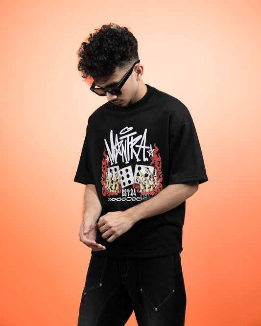 ''MANTRA'' Oversized Heavyweight Drop Shoulder T-Shirt In Black.