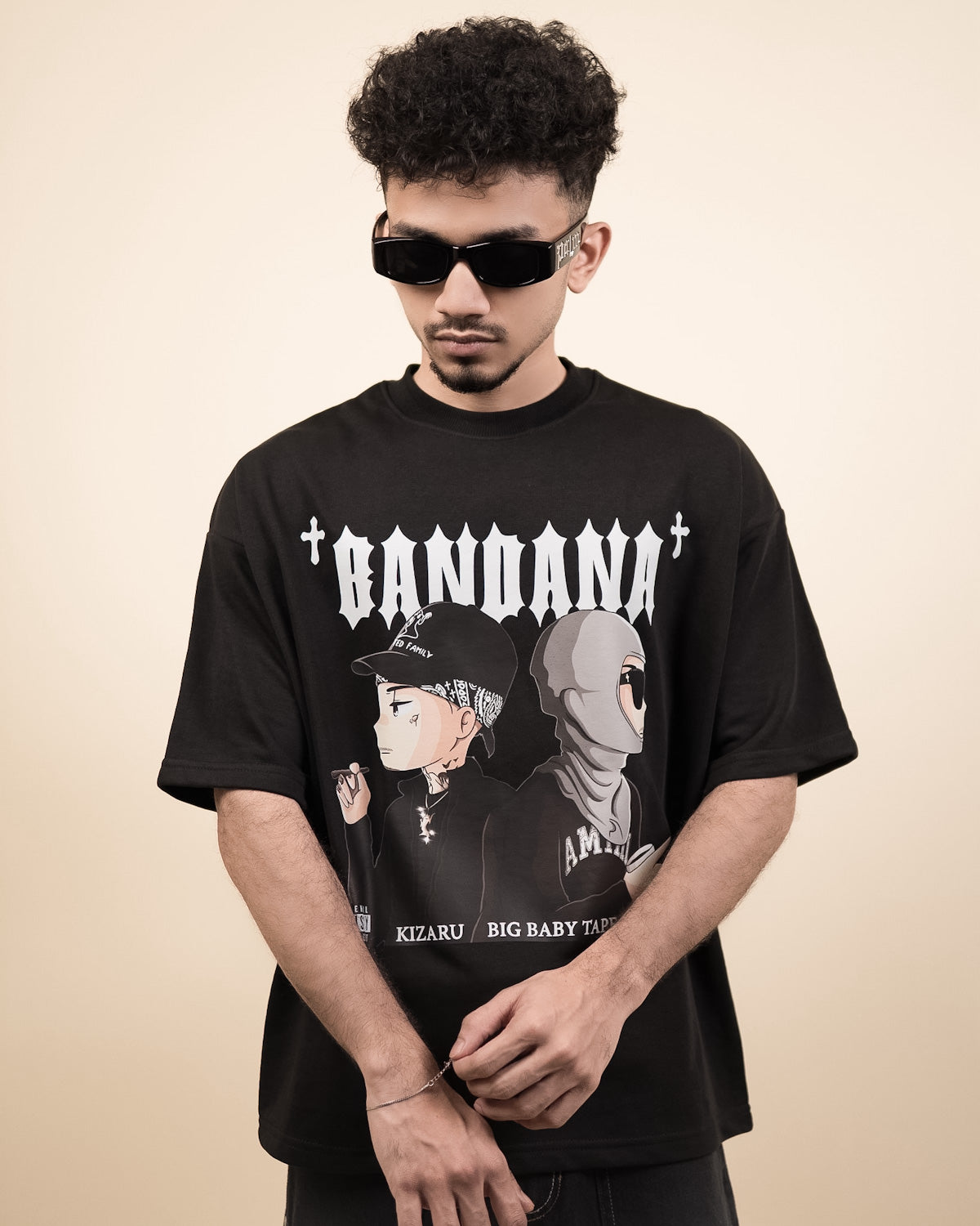 ''BANDANA'' Oversized Heavyweight Drop Shoulder T-Shirt In Black.